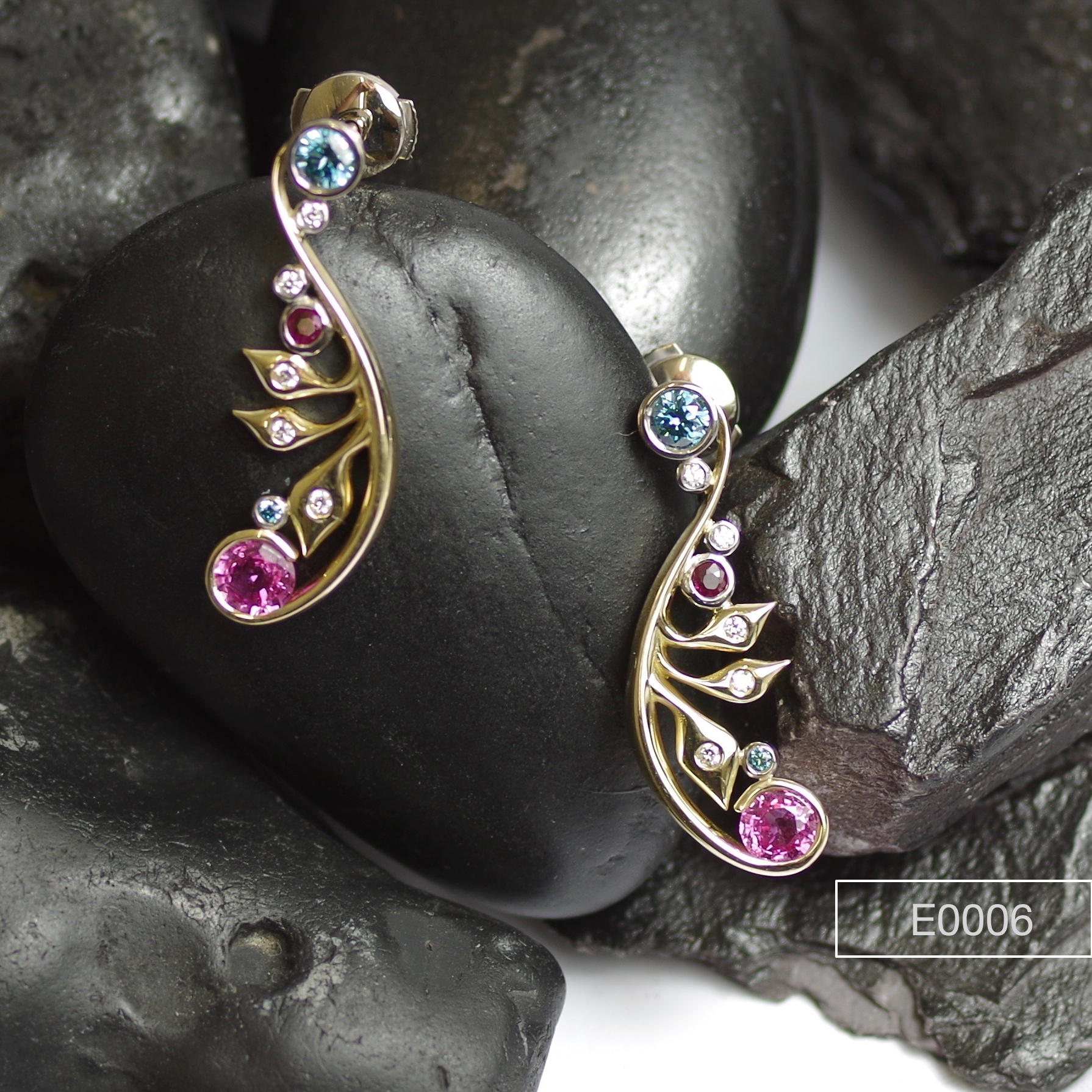 Multi coloured gem set Gold earrings.
